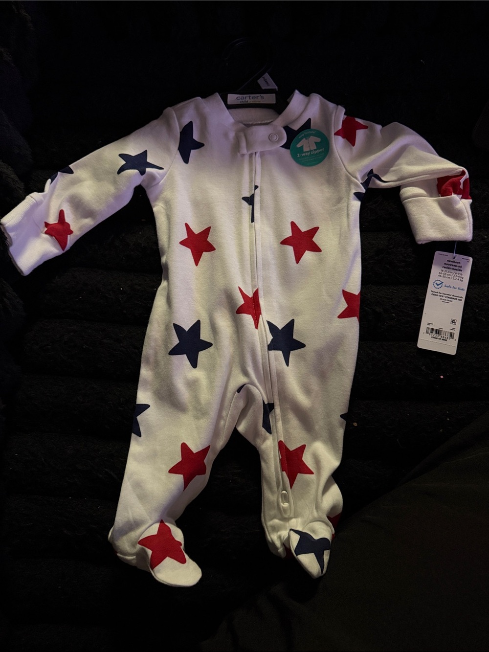 Carter's White Footed One-Piece with Red & Blue Star Print
